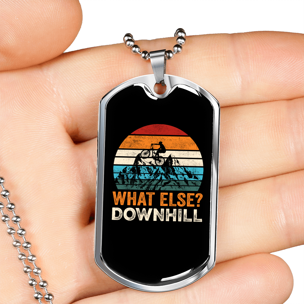 What Else Downhill Cycling Necklace Stainless Steel or 18k Gold Dog Tag 24"-Express Your Love Gifts