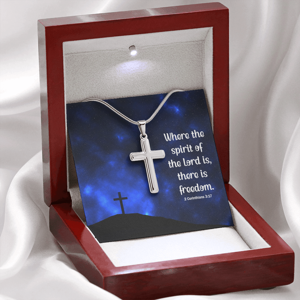Where The Spirit Of The Lord 2 Corinthians 3:17 Cross Card Necklace w Stainless Steel Pendant-Express Your Love Gifts