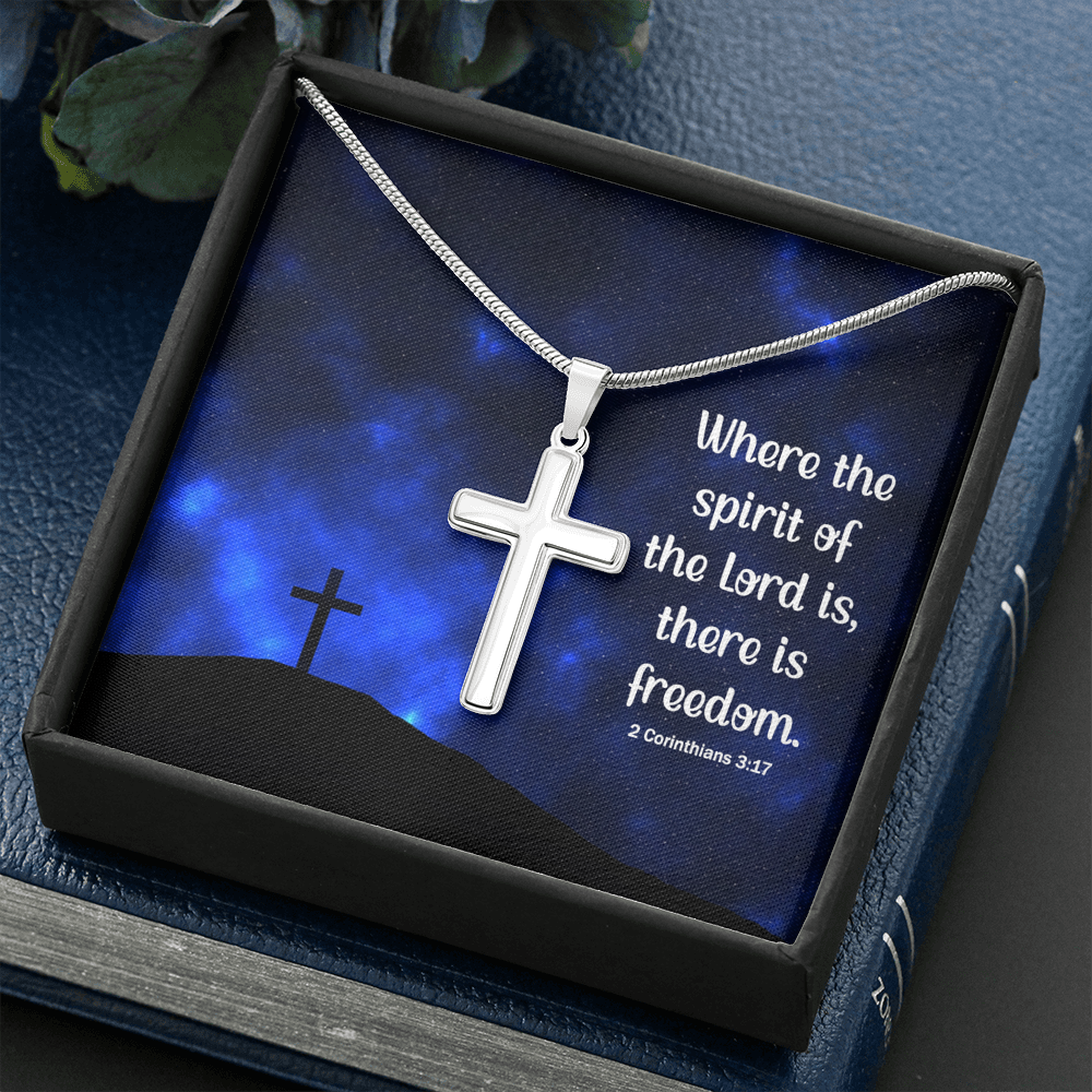Where The Spirit Of The Lord 2 Corinthians 3:17 Cross Card Necklace w Stainless Steel Pendant-Express Your Love Gifts