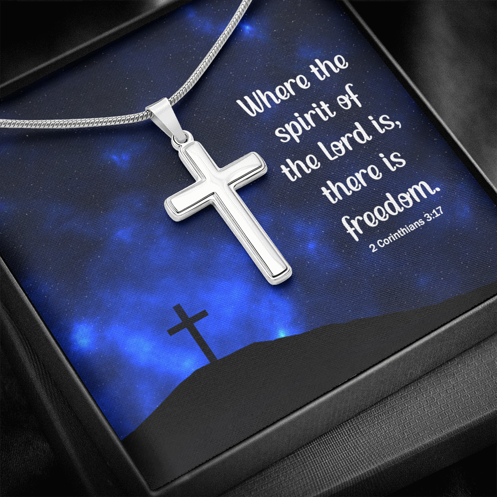 Where The Spirit Of The Lord 2 Corinthians 3:17 Cross Card Necklace w Stainless Steel Pendant-Express Your Love Gifts