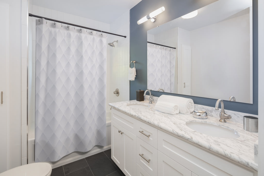 White Abstract Geometric Stylish Design 71" x 74" Elegant Waterproof Shower Curtain for a Spa-like Bathroom Paradise Exceptional Craftsmanship-Express Your Love Gifts