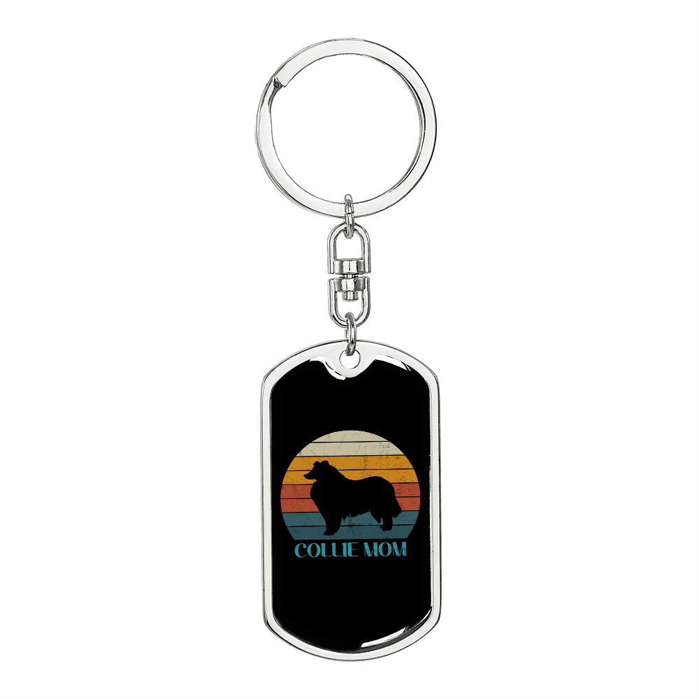 White Collie Mom Keychain Stainless Steel or 18k Gold Dog Tag Keyring-Express Your Love Gifts