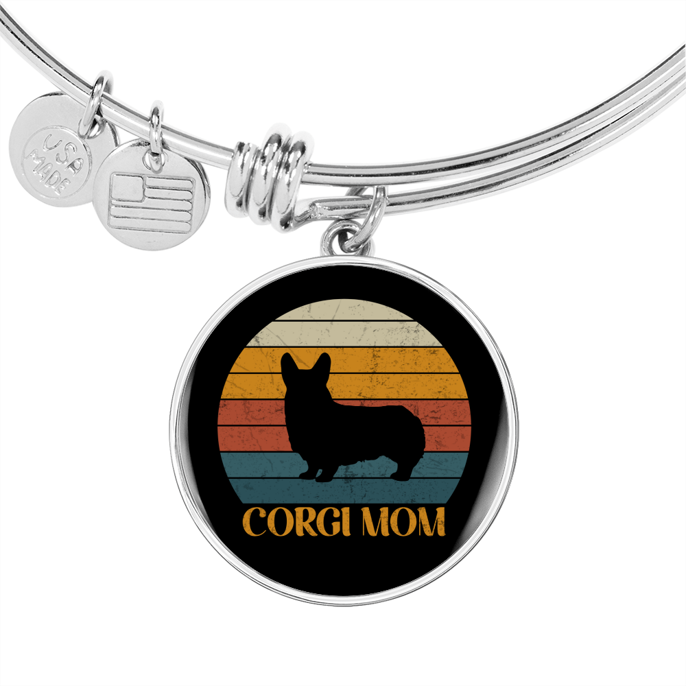 White Corgi Mom Bracelet Stainless Steel or 18k Gold Circle Bangle-Express Your Love Gifts