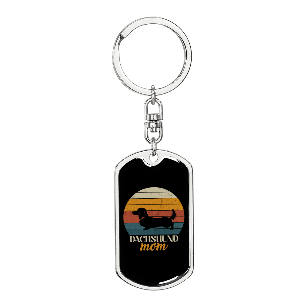 White Dachshund Mom Keychain Stainless Steel or 18k Gold Dog Tag Keyring-Express Your Love Gifts