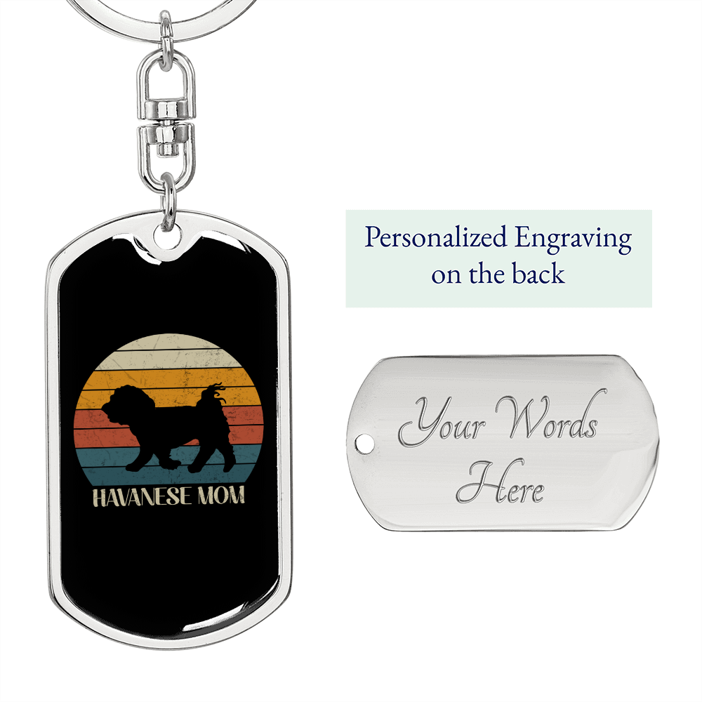 White Havanese Mom Keychain Stainless Steel or 18k Gold Dog Tag Keyring-Express Your Love Gifts