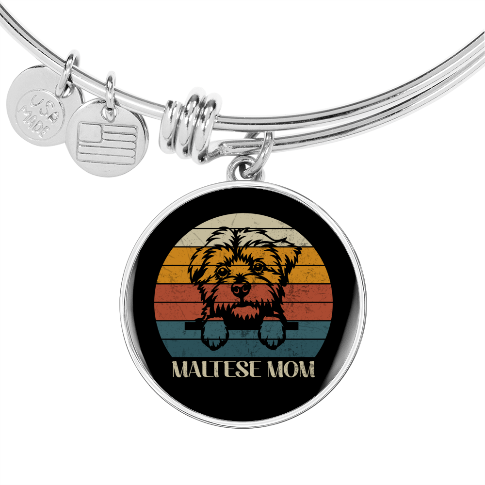 White Maltese Mom Bracelet Stainless Steel or 18k Gold Circle Bangle-Express Your Love Gifts