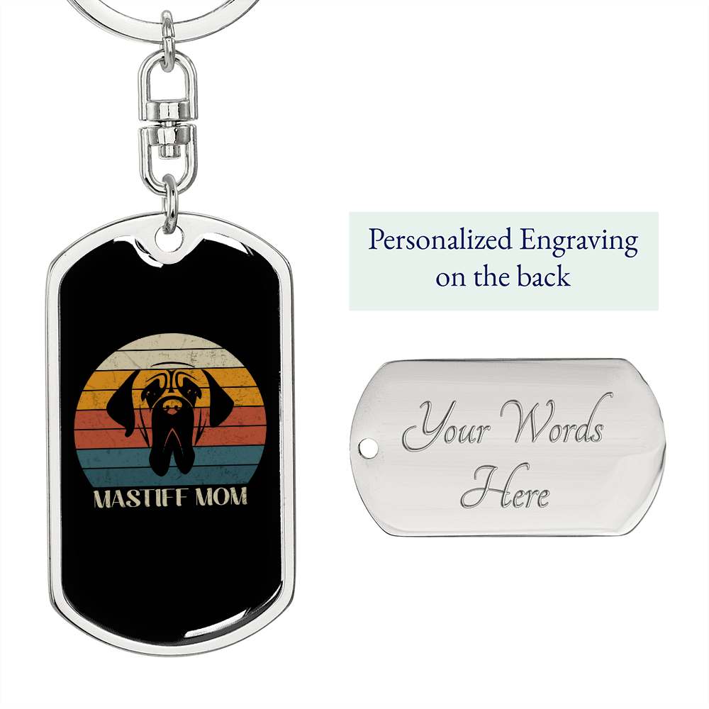 White Mastiff Mom Keychain Stainless Steel or 18k Gold Dog Tag Keyring-Express Your Love Gifts