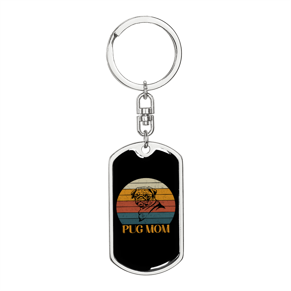 White Pug Mom Keychain Stainless Steel or 18k Gold Dog Tag Keyring-Express Your Love Gifts