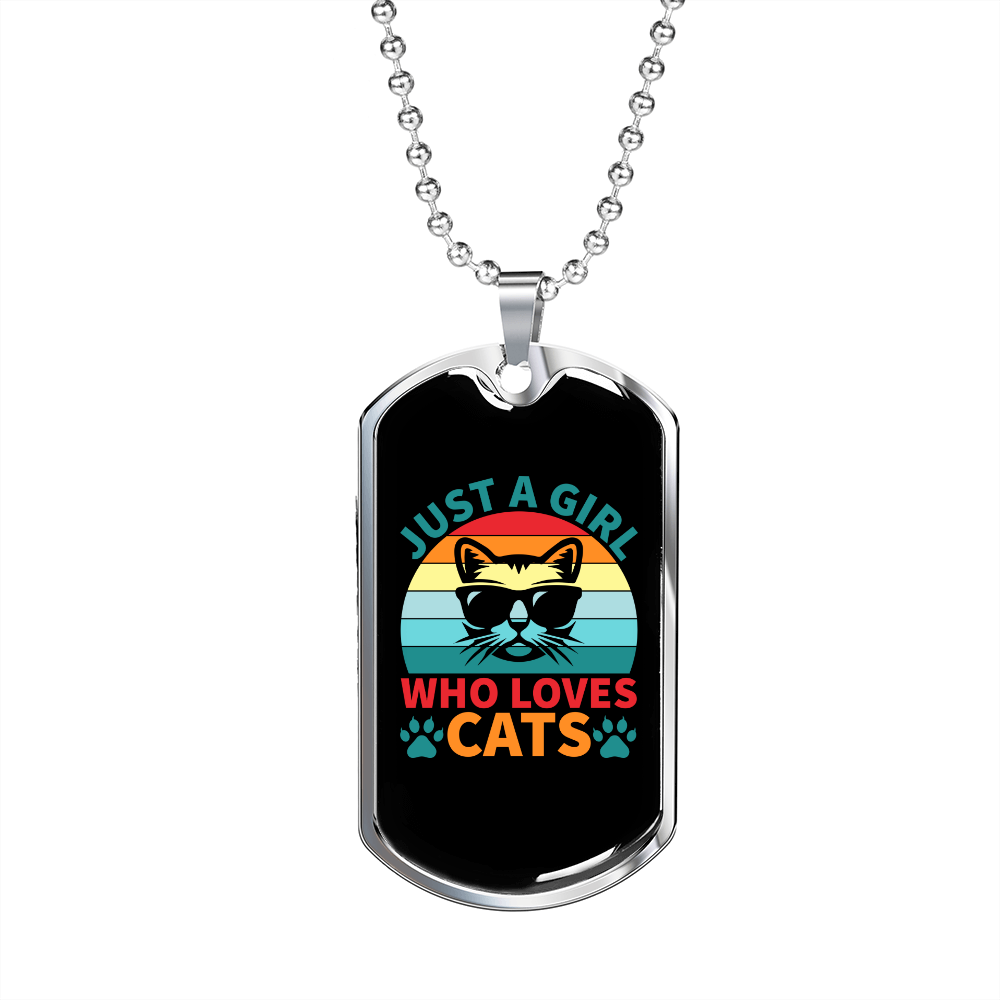 Who Loves Cats Necklace Stainless Steel or 18k Gold Dog Tag 24" Chain-Express Your Love Gifts