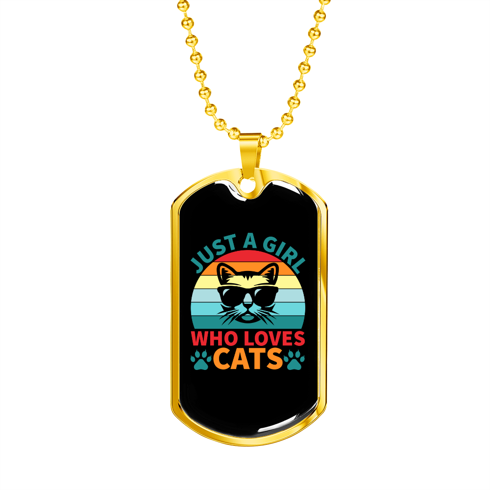 Who Loves Cats Necklace Stainless Steel or 18k Gold Dog Tag 24" Chain-Express Your Love Gifts
