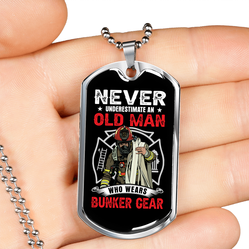 Who Wears Bunker Gear Firefighter Gift Stainless Steel or 18k Gold Dog Tag 24" Chain-Express Your Love Gifts