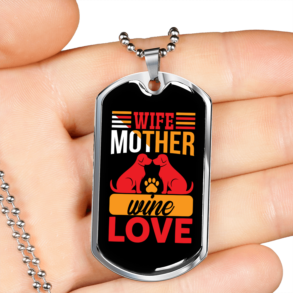 Wife Mother Wine Lover Red Necklace Stainless Steel or 18k Gold Dog Tag 24" Chain-Express Your Love Gifts
