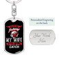 Wife Waiting Fishing Keychain Stainless Steel or 18k Gold Dog Tag Keyring-Express Your Love Gifts