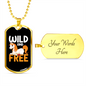 Wild and Free Horse Necklace Stainless Steel or 18k Gold Dog Tag 24" Chain-Express Your Love Gifts