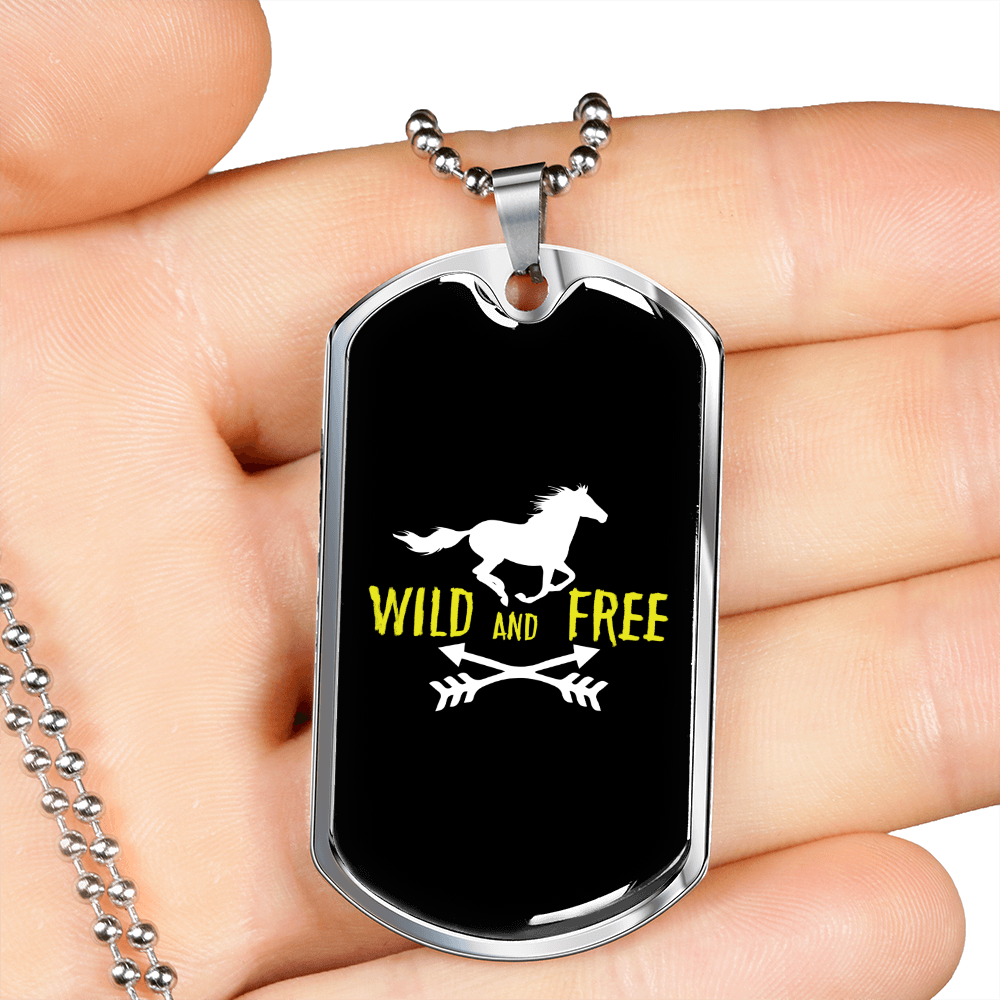 Wild and Free Horse Simple Necklace Stainless Steel or 18k Gold Dog Tag 24" Chain-Express Your Love Gifts