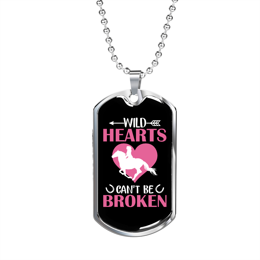 Wild Hearts Can Be Broken Horse Necklace Stainless Steel or 18k Gold Dog Tag 24" Chain-Express Your Love Gifts
