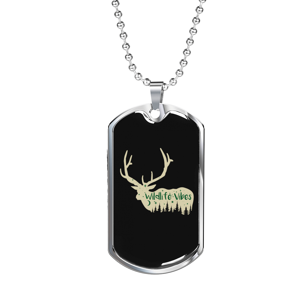 Wild Life Vibes Hunting Necklace Stainless Steel or 18k Gold Dog Tag 24"-Express Your Love Gifts