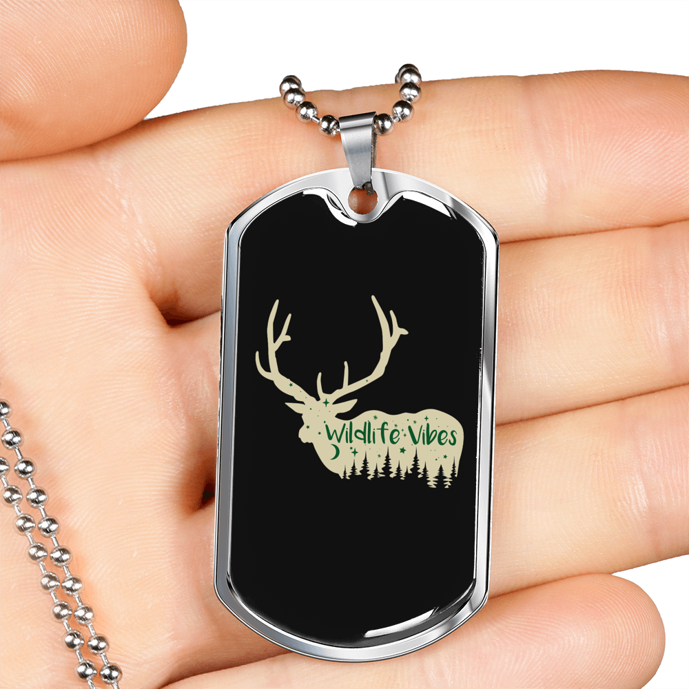 Wild Life Vibes Hunting Necklace Stainless Steel or 18k Gold Dog Tag 24"-Express Your Love Gifts