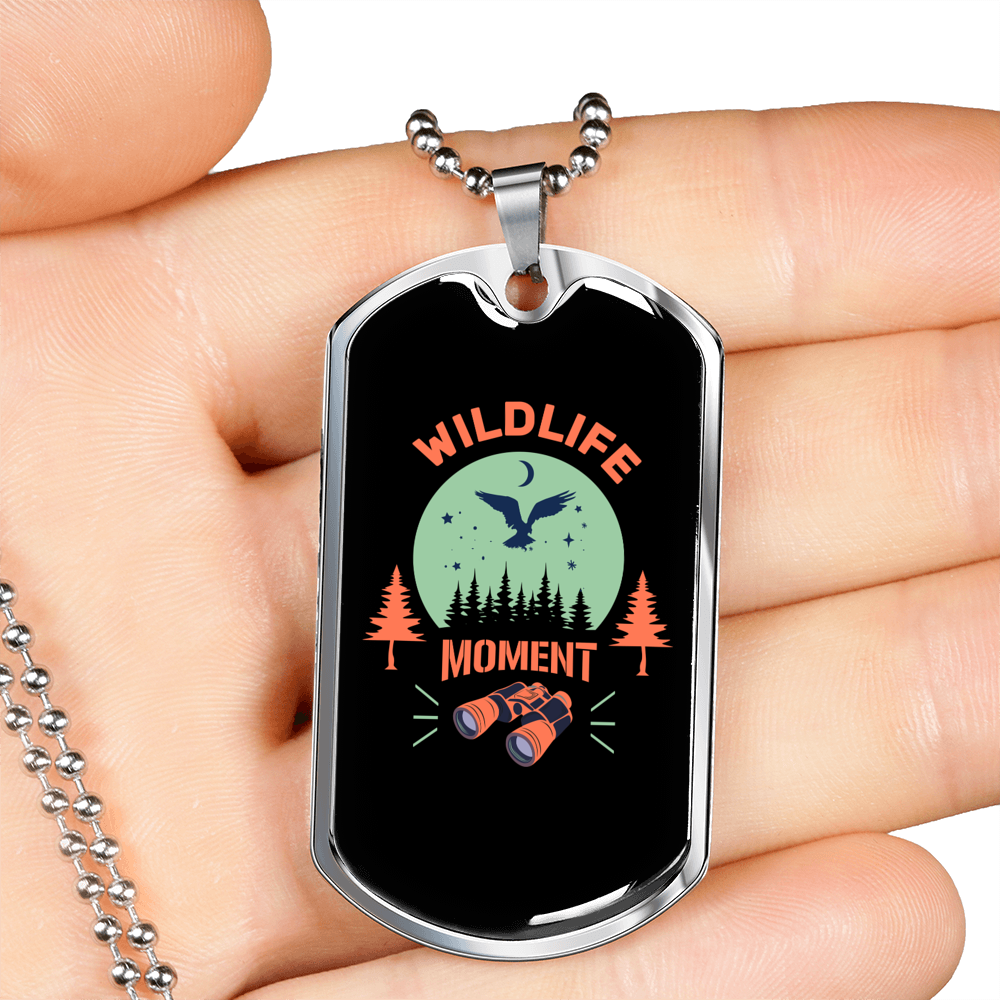 Wildlife Moment Hunting Necklace Stainless Steel or 18k Gold Dog Tag 24"-Express Your Love Gifts