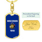 Wisconsin State Flag Keychain Dog Tag Stainless Steel or 18k Gold-Express Your Love Gifts