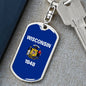 Wisconsin State Flag Keychain Dog Tag Stainless Steel or 18k Gold-Express Your Love Gifts