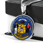 Wisconsin State Seal Necklace Circle Pendant Stainless Steel or 18k Gold 18-22"-Express Your Love Gifts