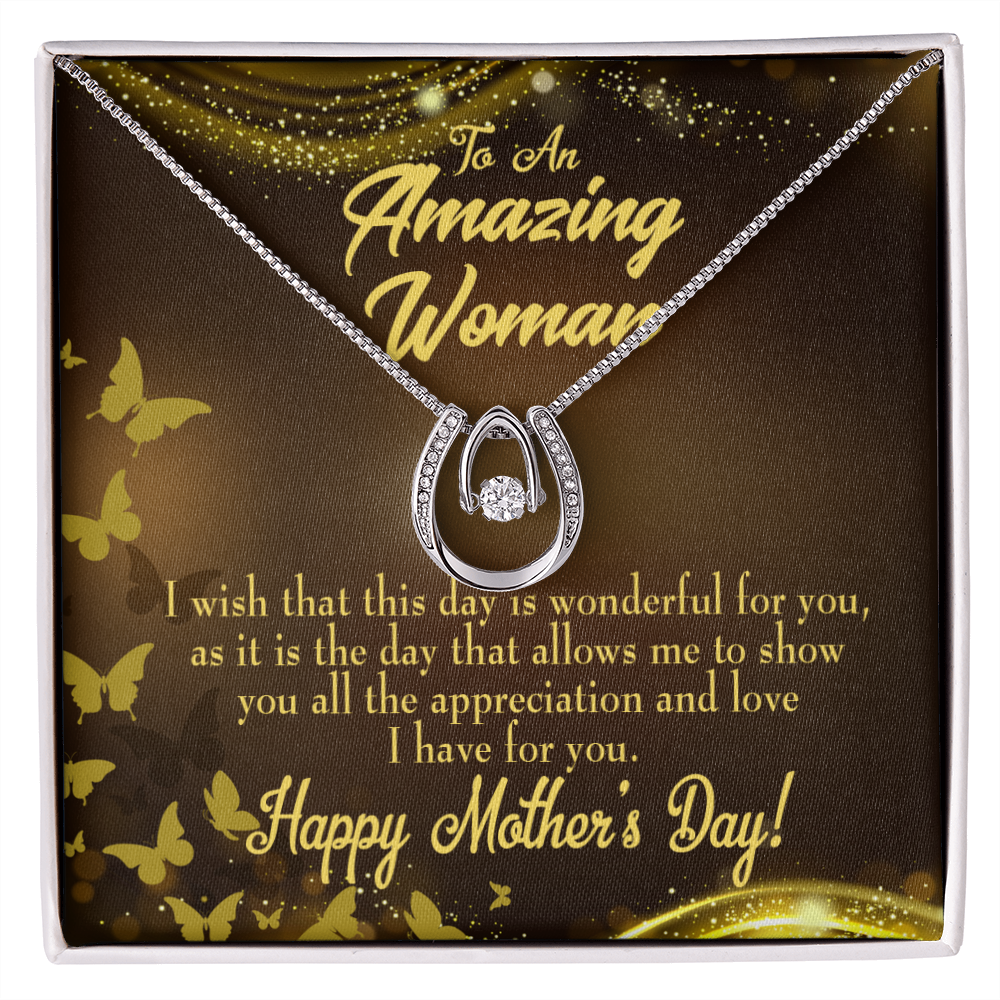 Wish This Mother's Day Lucky Horseshoe Necklace Message Card 14k w CZ Crystals-Express Your Love Gifts