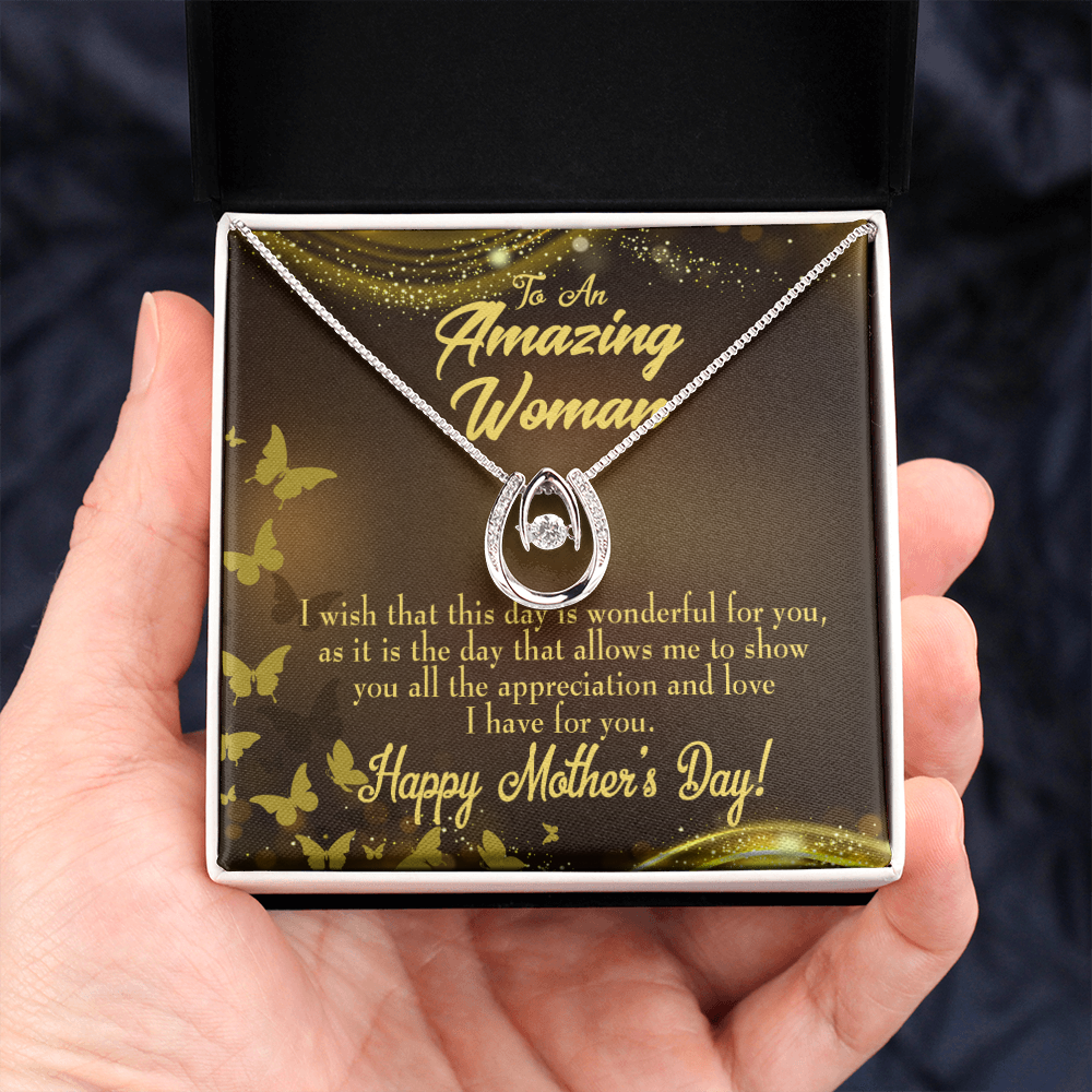 Wish This Mother's Day Lucky Horseshoe Necklace Message Card 14k w CZ Crystals-Express Your Love Gifts