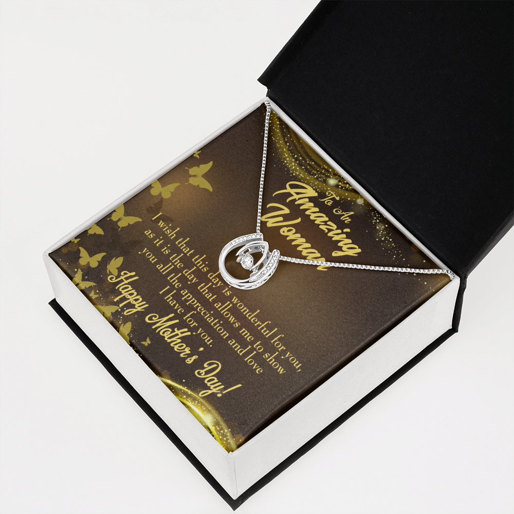 Wish This Mother's Day Lucky Horseshoe Necklace Message Card 14k w CZ Crystals-Express Your Love Gifts