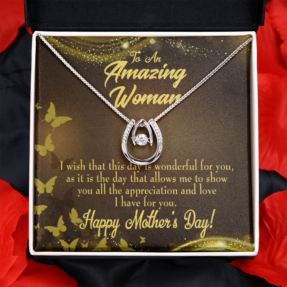 Wish This Mother's Day Lucky Horseshoe Necklace Message Card 14k w CZ Crystals-Express Your Love Gifts
