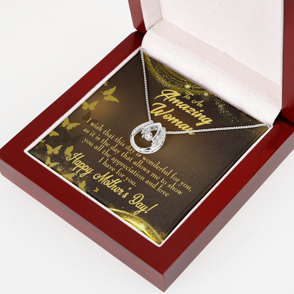 Wish This Mother's Day Lucky Horseshoe Necklace Message Card 14k w CZ Crystals-Express Your Love Gifts