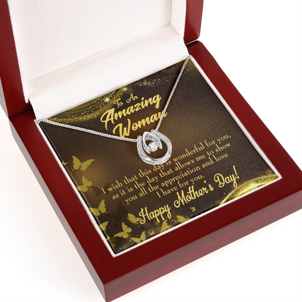 Wish This Mother's Day Lucky Horseshoe Necklace Message Card 14k w CZ Crystals-Express Your Love Gifts