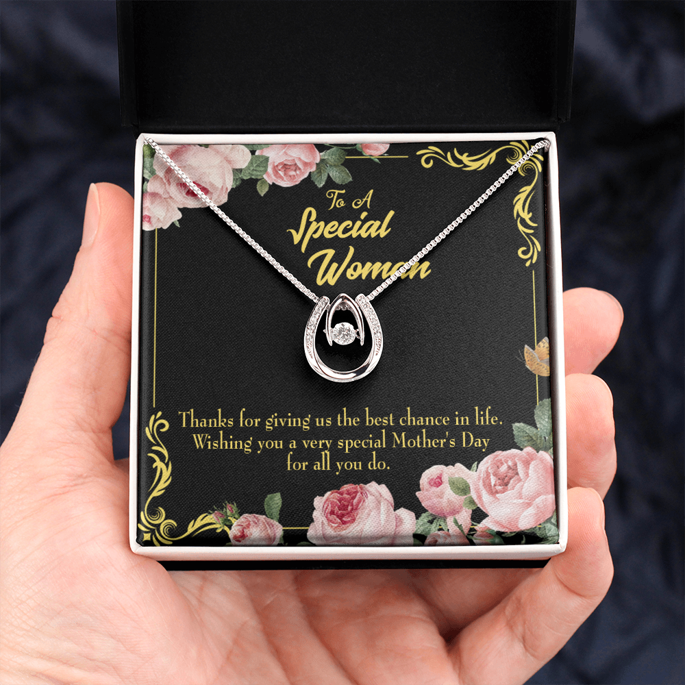 Wishing You Special Mother's Day Lucky Horseshoe Necklace Message Card 14k w CZ Crystals-Express Your Love Gifts