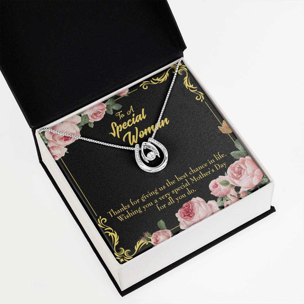 Wishing You Special Mother's Day Lucky Horseshoe Necklace Message Card 14k w CZ Crystals-Express Your Love Gifts