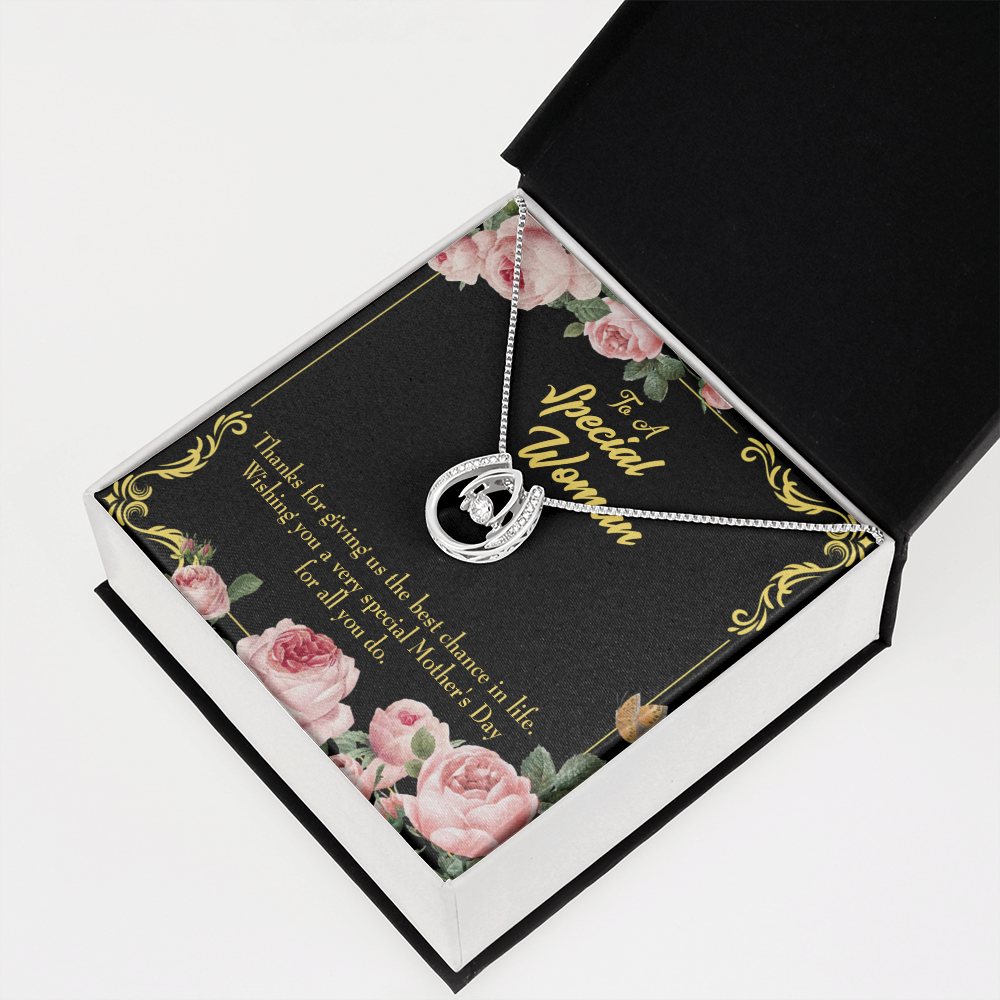 Wishing You Special Mother's Day Lucky Horseshoe Necklace Message Card 14k w CZ Crystals-Express Your Love Gifts