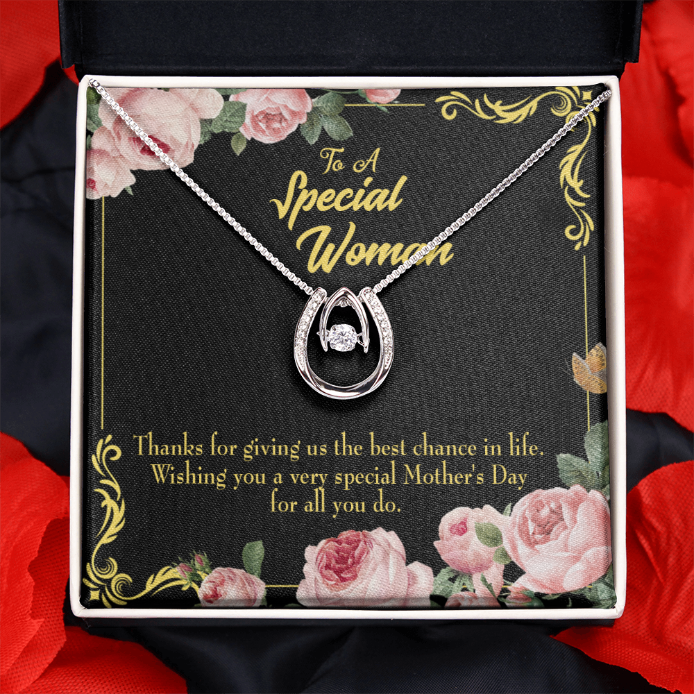 Wishing You Special Mother's Day Lucky Horseshoe Necklace Message Card 14k w CZ Crystals-Express Your Love Gifts