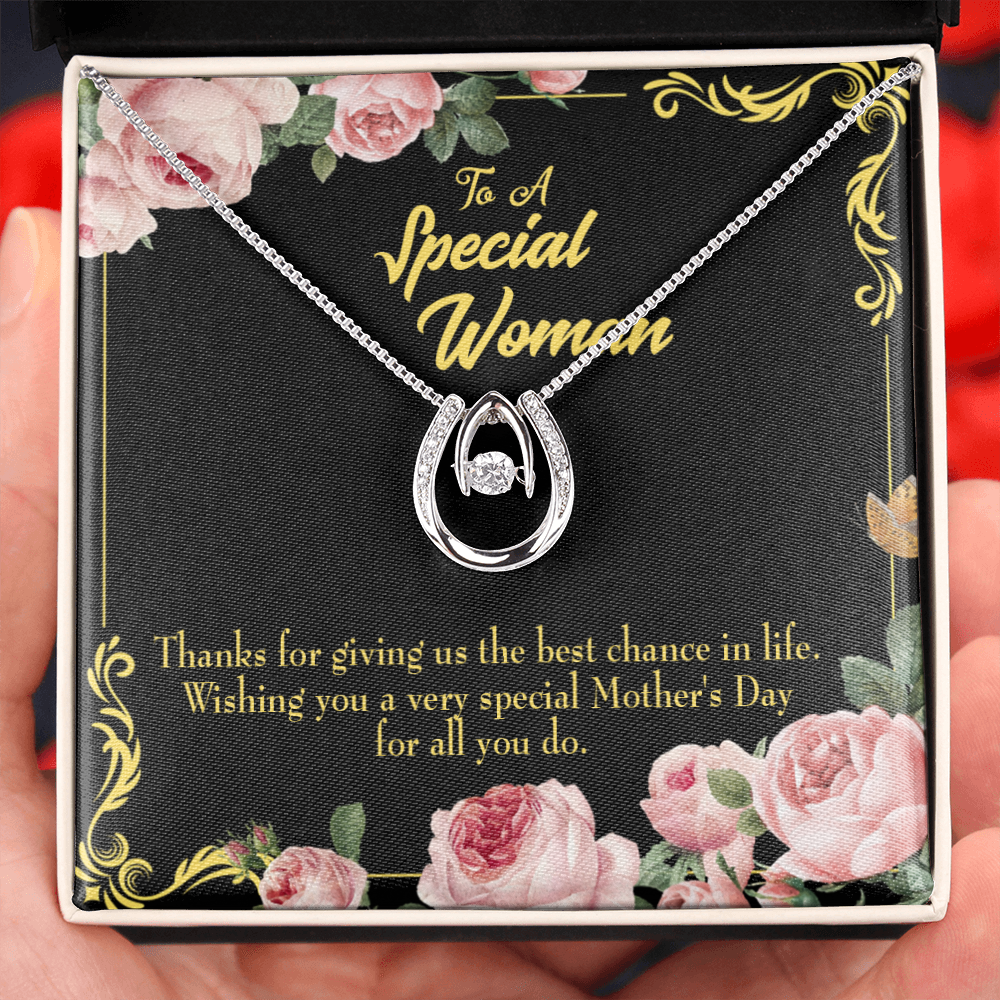 Wishing You Special Mother's Day Lucky Horseshoe Necklace Message Card 14k w CZ Crystals-Express Your Love Gifts