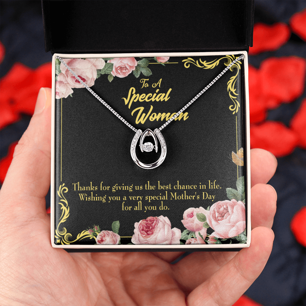 Wishing You Special Mother's Day Lucky Horseshoe Necklace Message Card 14k w CZ Crystals-Express Your Love Gifts
