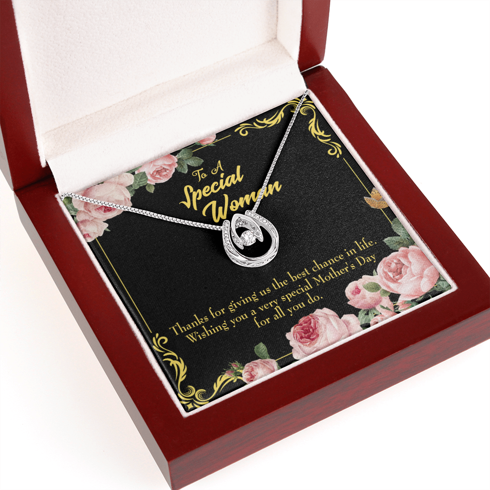 Wishing You Special Mother's Day Lucky Horseshoe Necklace Message Card 14k w CZ Crystals-Express Your Love Gifts