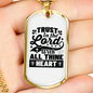 With All Thine Heart Black Christian Necklace Stainless Steel or 18k Gold Dog Tag 24" Chain-Express Your Love Gifts