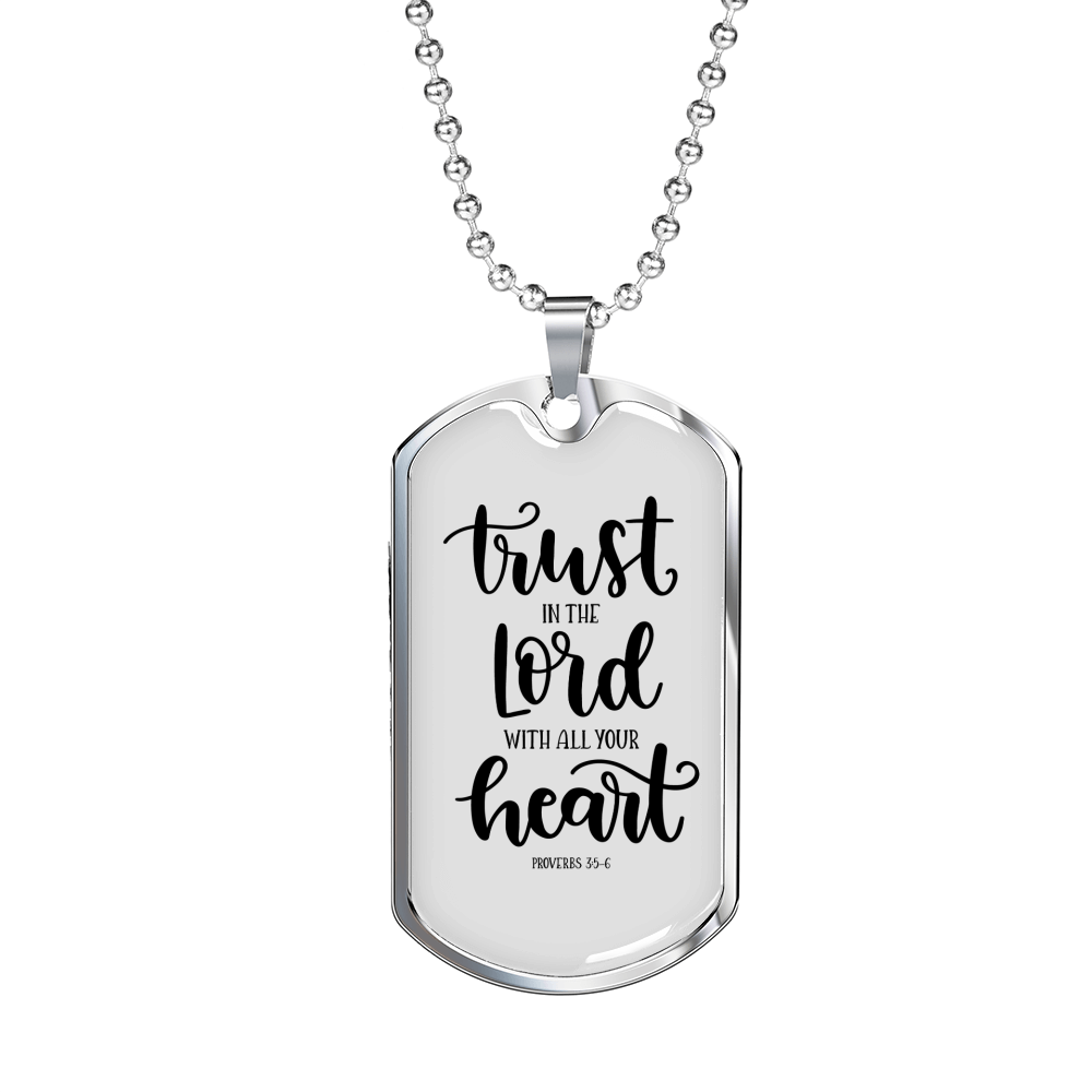 With All Your Heart Christian Necklace Stainless Steel or 18k Gold Dog Tag 24" Chain-Express Your Love Gifts