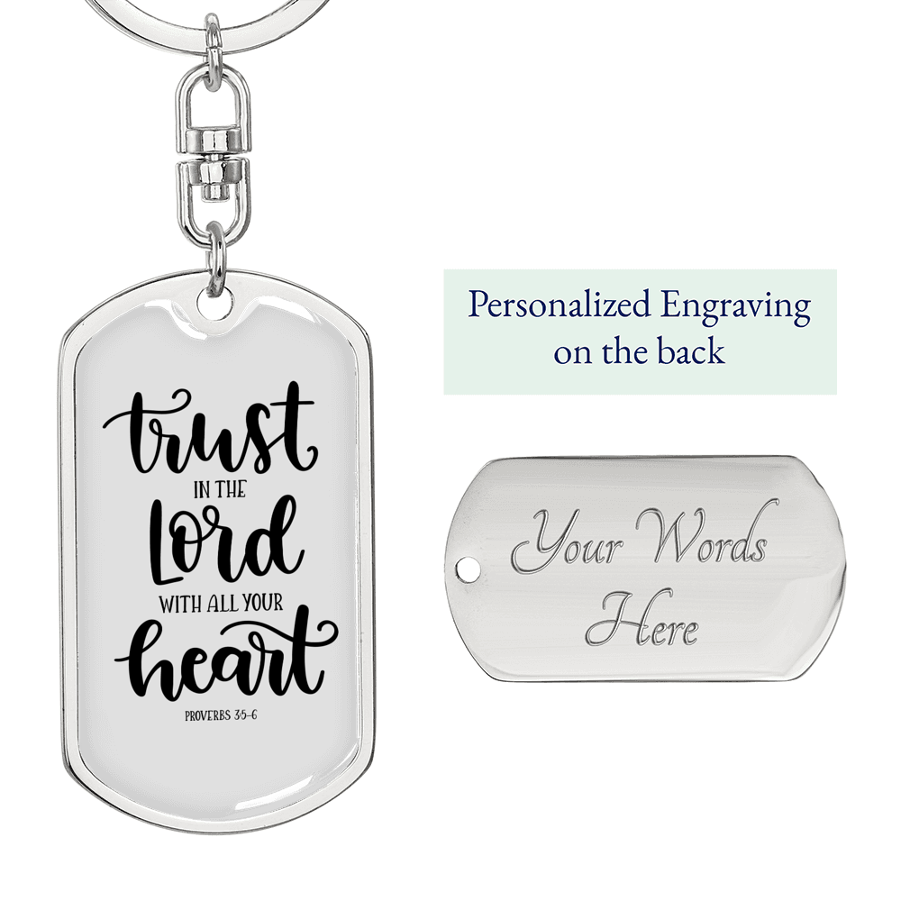 With All Your Heart Proverbs 3:5-6 Keychain Stainless Steel or 18k Gold Dog Tag Keyring-Express Your Love Gifts