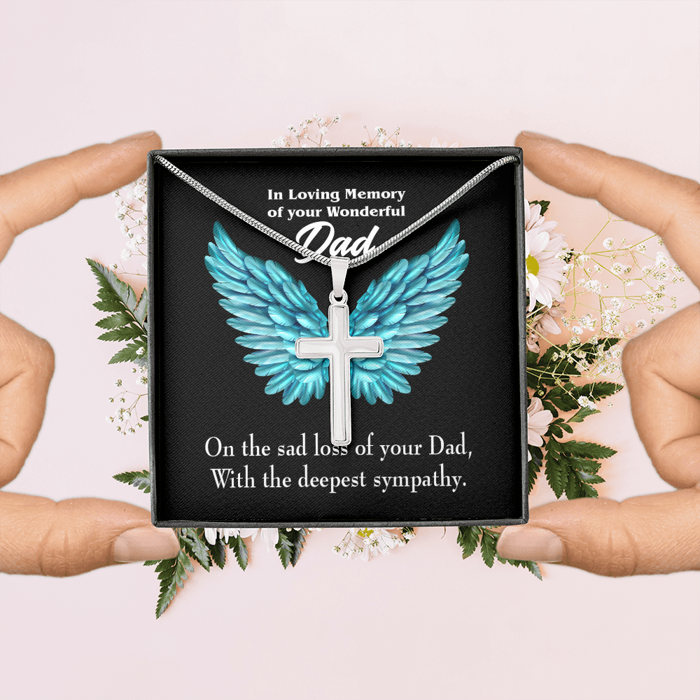 With Deepest Sympathy Dad Memorial Gift Dad Memorial Cross Necklace Sympathy Gift Loss of Father Condolence Message Card-Express Your Love Gifts