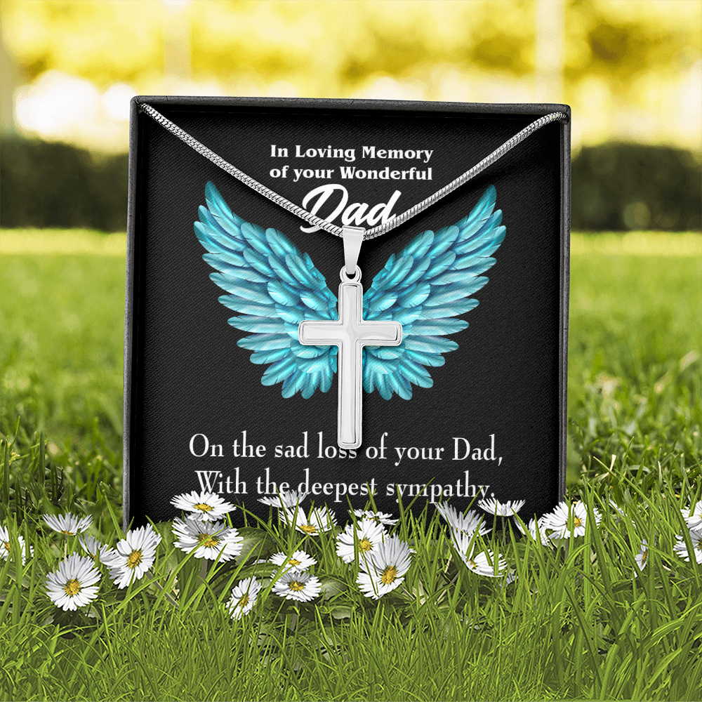 With Deepest Sympathy Dad Memorial Gift Dad Memorial Cross Necklace Sympathy Gift Loss of Father Condolence Message Card-Express Your Love Gifts