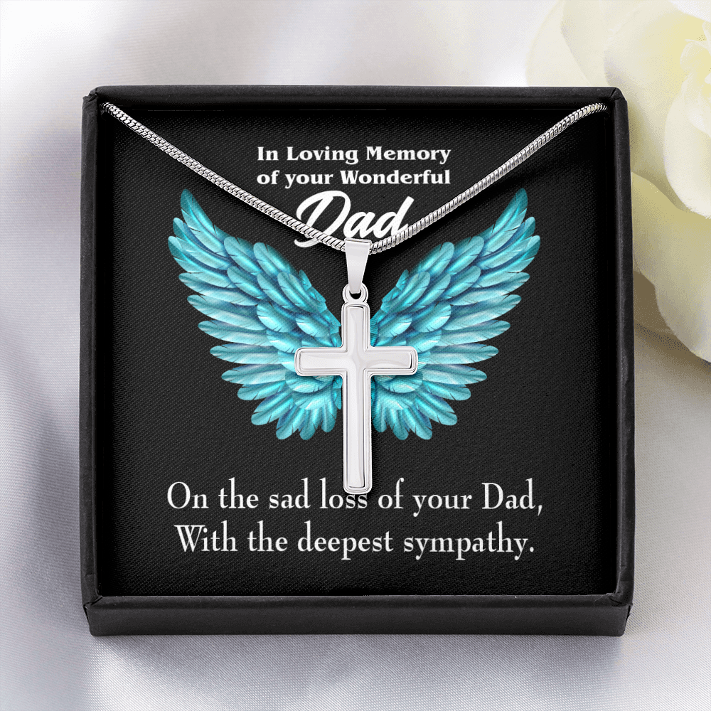 With Deepest Sympathy Dad Memorial Gift Dad Memorial Cross Necklace Sympathy Gift Loss of Father Condolence Message Card-Express Your Love Gifts