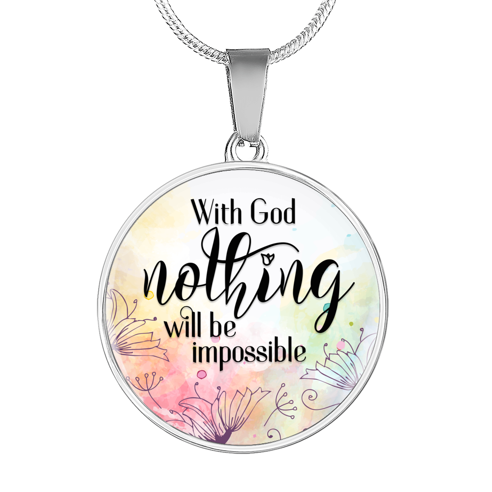 With God Christian Necklace Circle Pendant Stainless Steel or 18k Gold 18-22-Express Your Love Gifts
