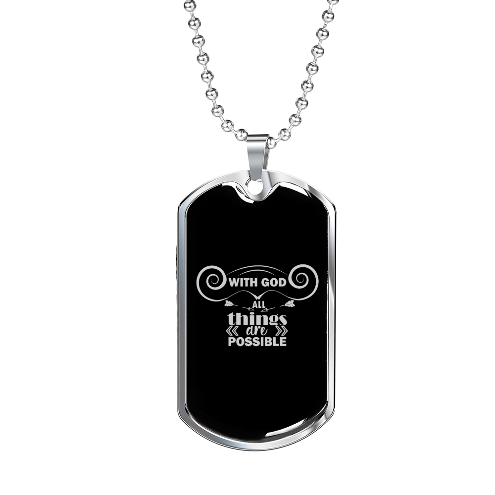 With God Christian Necklace Stainless Steel or 18k Gold Dog Tag 24" Chain-Express Your Love Gifts