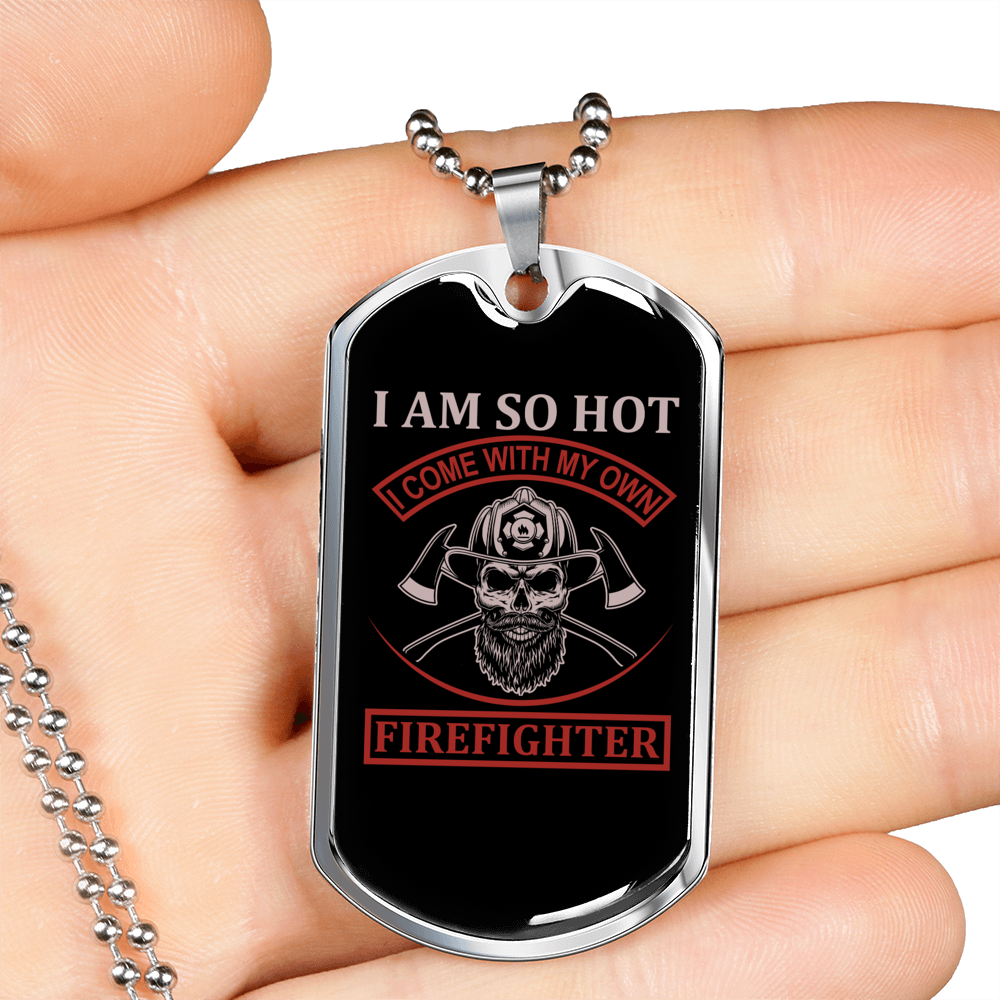 With My Own Firefighter Gift Stainless Steel or 18k Gold Dog Tag 24" Chain-Express Your Love Gifts