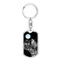 Wolf Keychain Bark At The Moon Swivel Keychain Dog Tag Stainless Steel or 18k Gold-Express Your Love Gifts