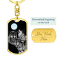 Wolf Keychain Bark At The Moon Swivel Keychain Dog Tag Stainless Steel or 18k Gold-Express Your Love Gifts